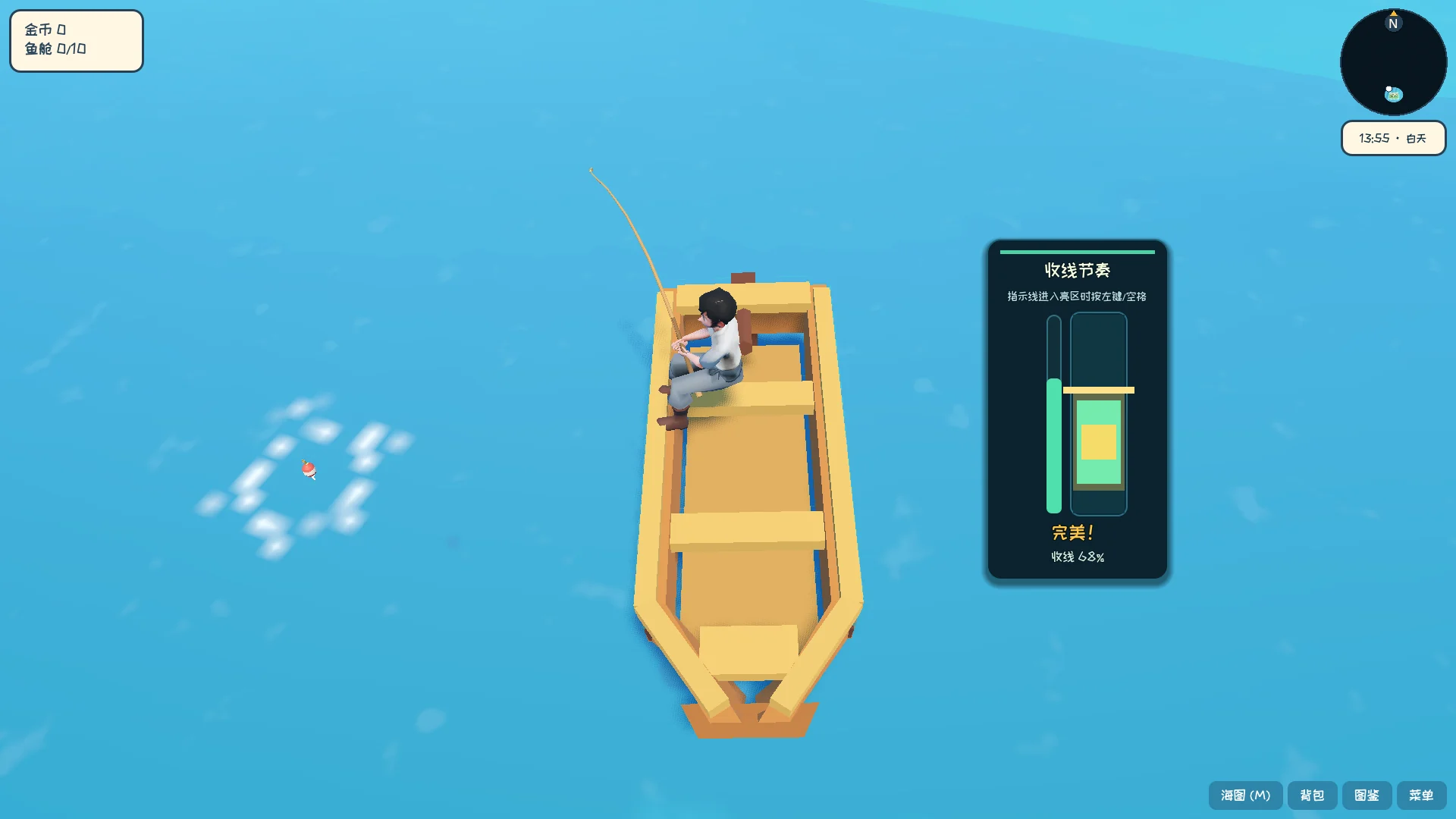 A real in-game fishing encounter using the reeling rhythm system / 使用收线节奏系统的真实实机钓鱼画面